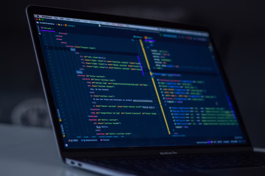 Web development code on dark screen